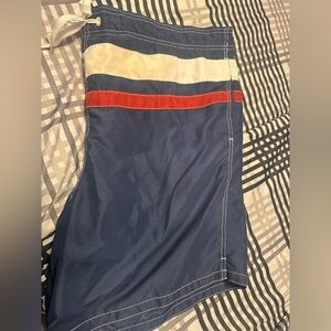 Merona Navy Swim Shorts with Red and White Accents